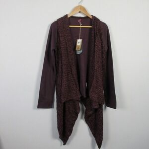 Prana Demure Cardigan Women M Purple LS Open Front Draped Knit Trim Boho 494